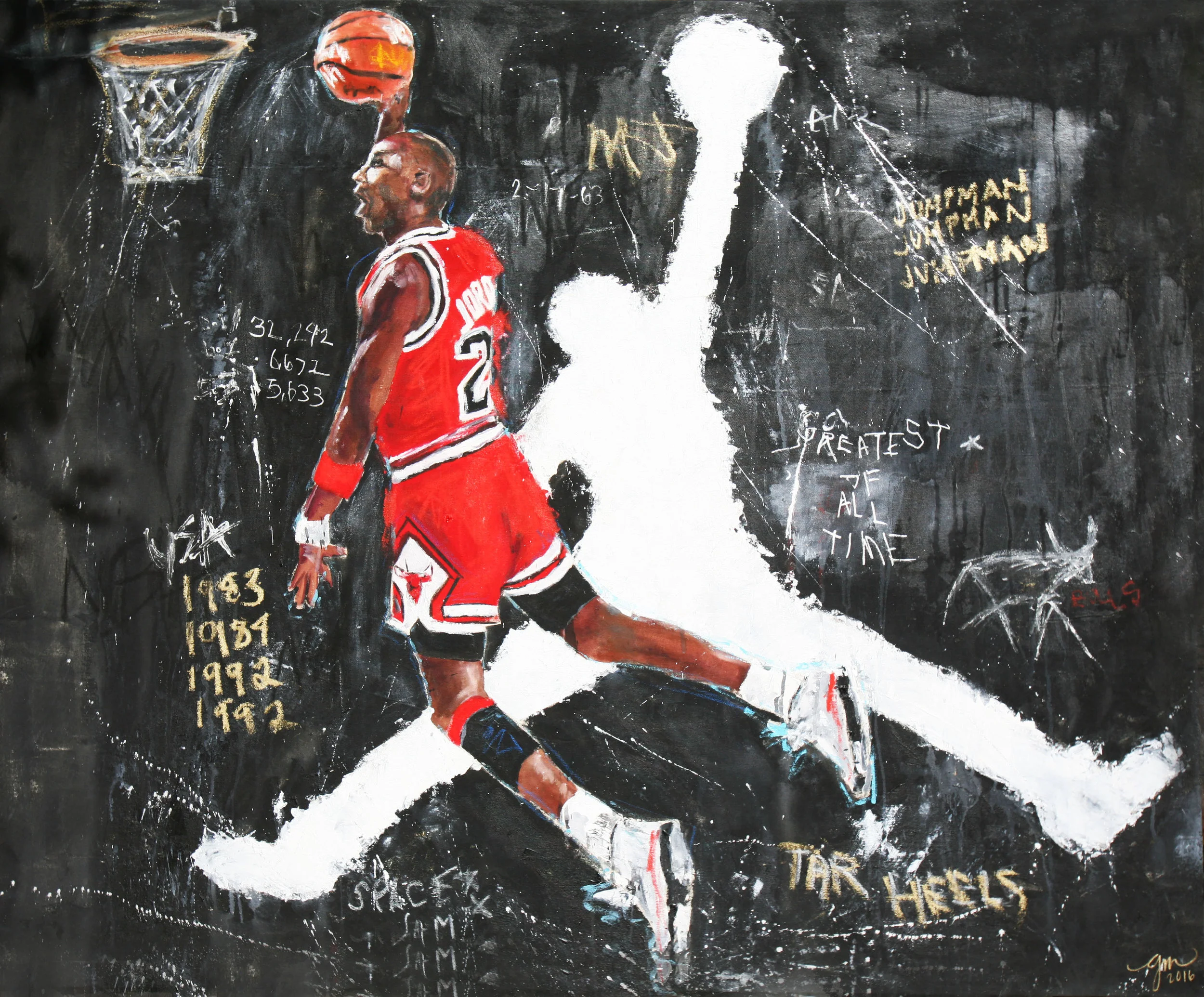 HIS AIRNESS , 2016 (GREATEST OF ALL TIME series) 48 x 60 inches MIXED MEDIA – OIL/ACRYLIC ON STRETCHED LINEN CANVAS *pricing available upon request