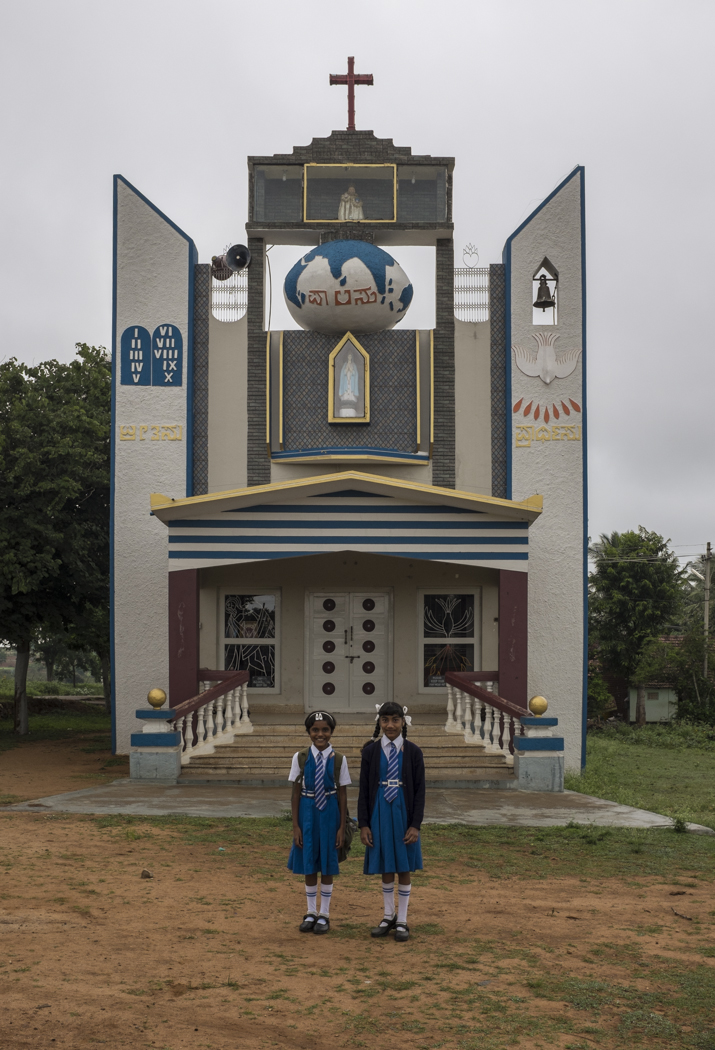 Hunsur school children in front of their church