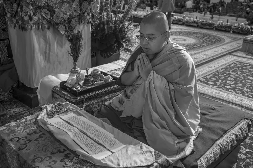 Rinpoche performs a self initiation before bestowing the initiation on others