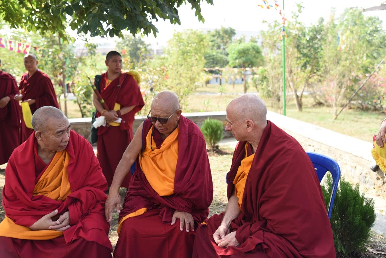 Two ex Rato abbots and I await His Holiness’ arrival. Photo by Tanya Agarwal—website: www.tanyaagarwal.in