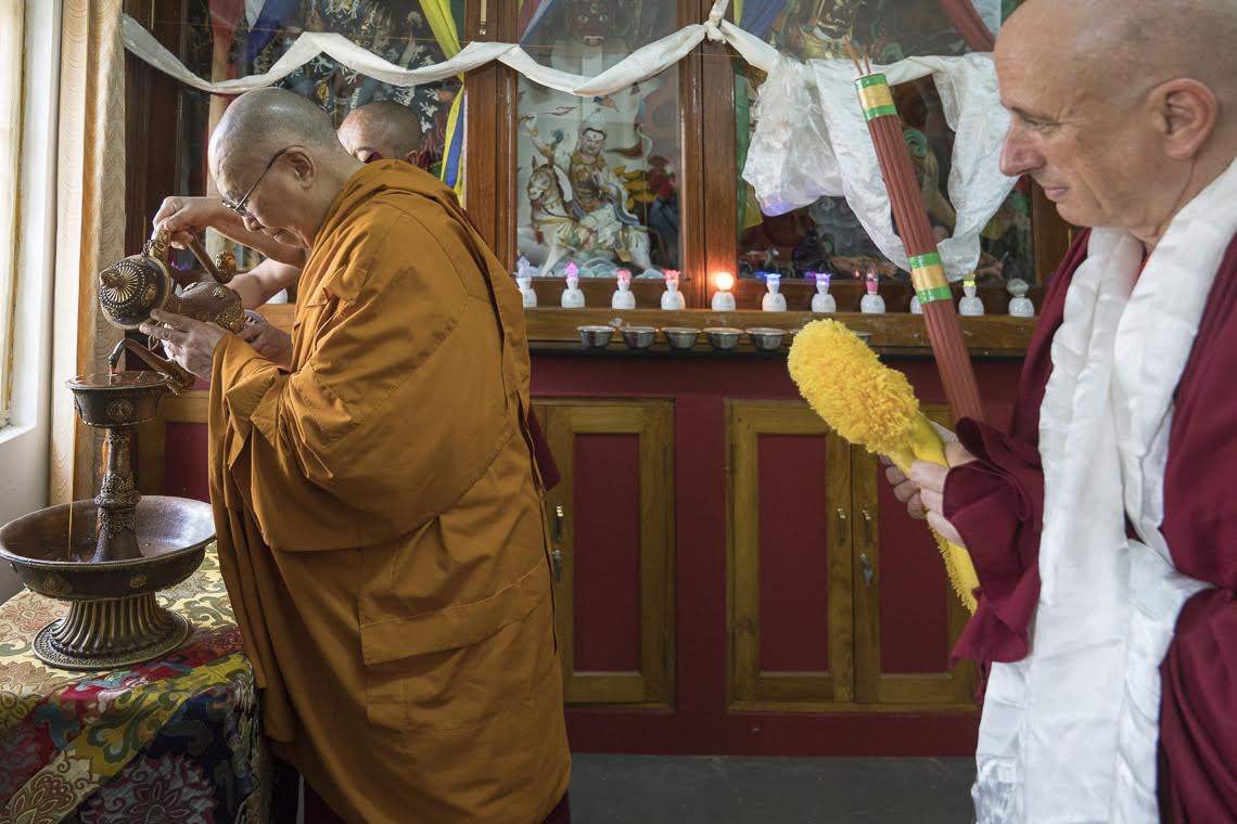 ...and offers tea to our protectors. Photo by Tenzin Choejor—OHHDL