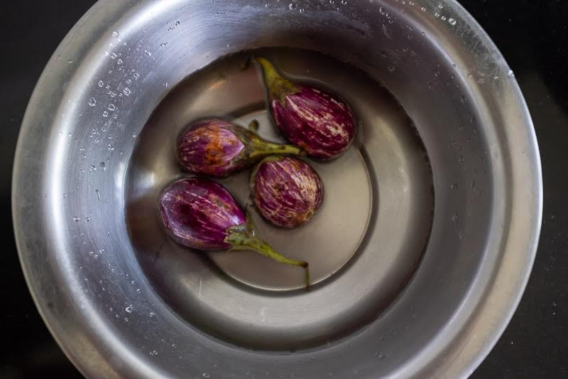 where eggplants soak,