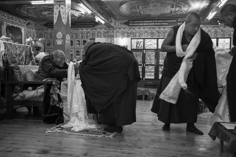 Monks of Rato and other monasteries then offer white khatas as a sign of the purity of their thoughts toward Rinpoche