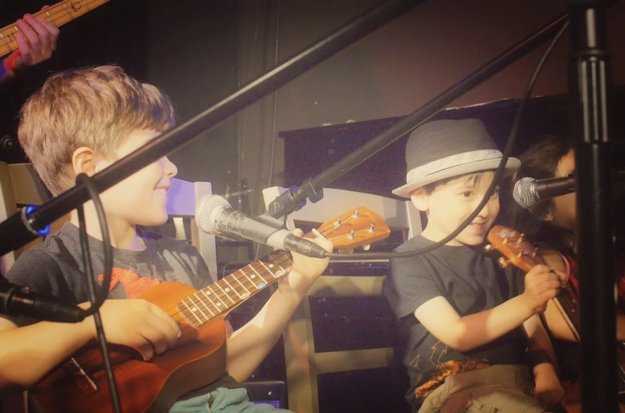 Alex (5yrs) and Sam (4yrs) of The Super Band, Mini Singer/Songwriters Spring 2014