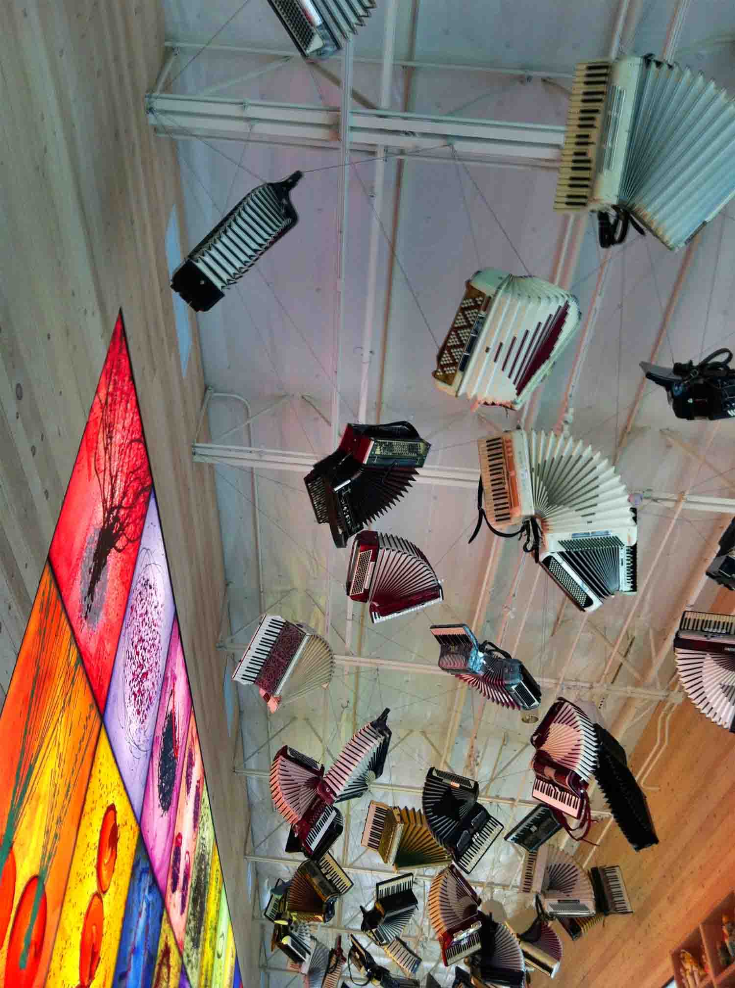 "Collections Restaurant" at Chihuly Garden and Glass with vintage accordions