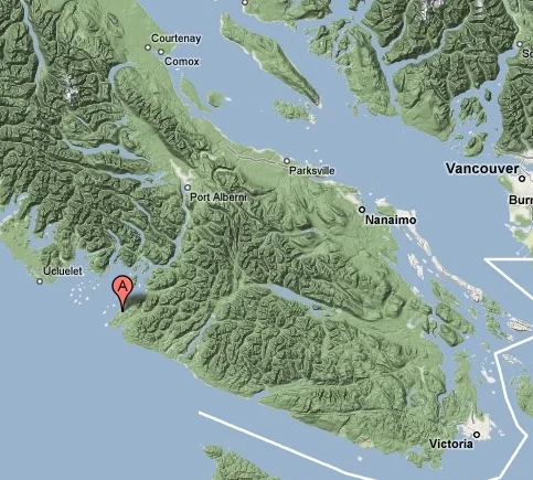 Map showing Bamfield in relationship to Vancouver Island