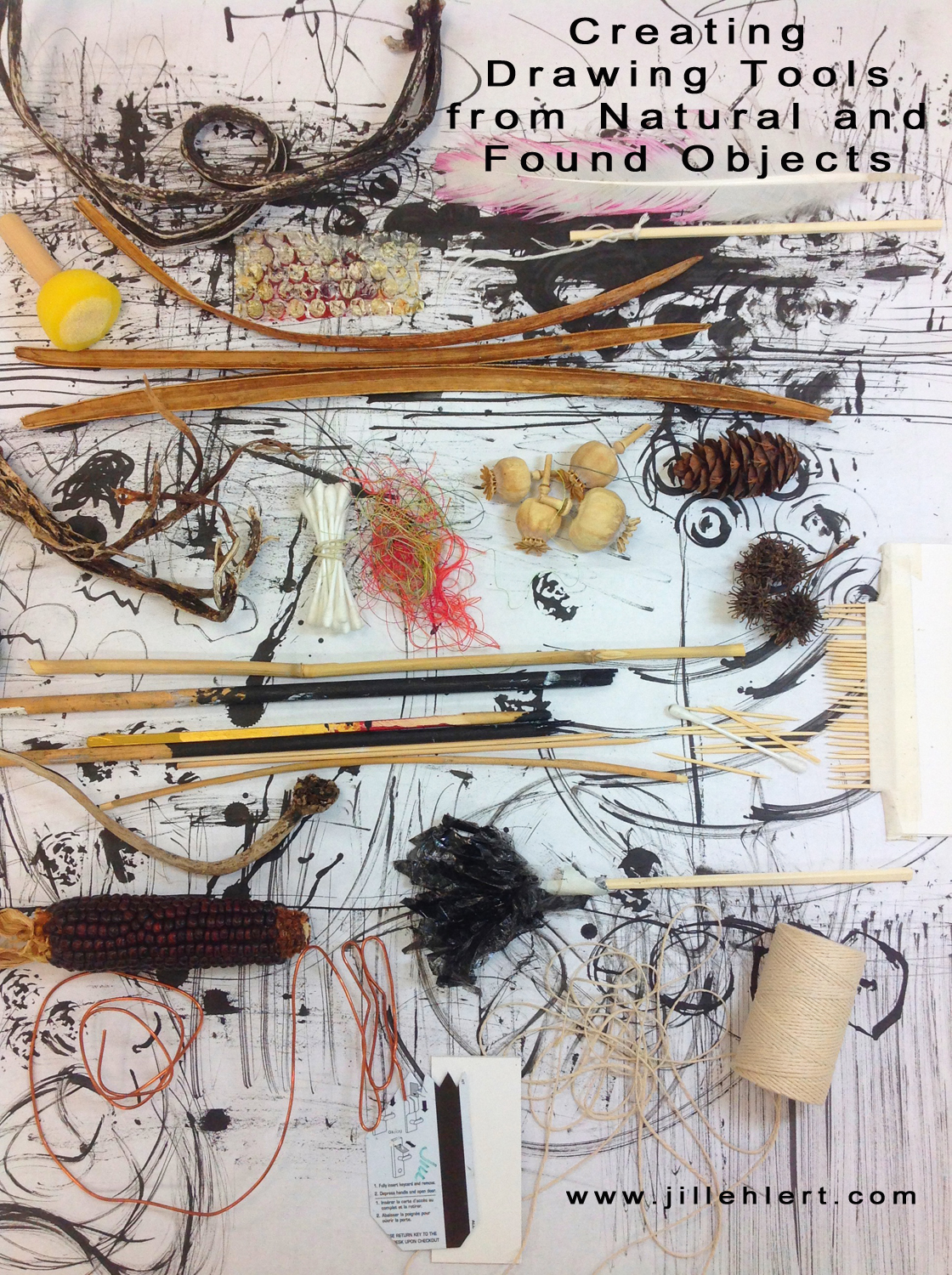 "Found" tools will include sticks, twigs, cotton swabs, fingers, toothpicks, dried plant material, bamboo skewers, string, seedpods, feathers and wire.