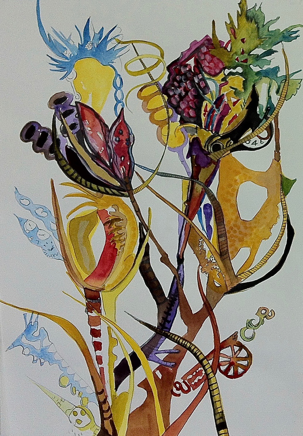 Fantastical Botanical Watercolour based on the collage - Jill Ehlert