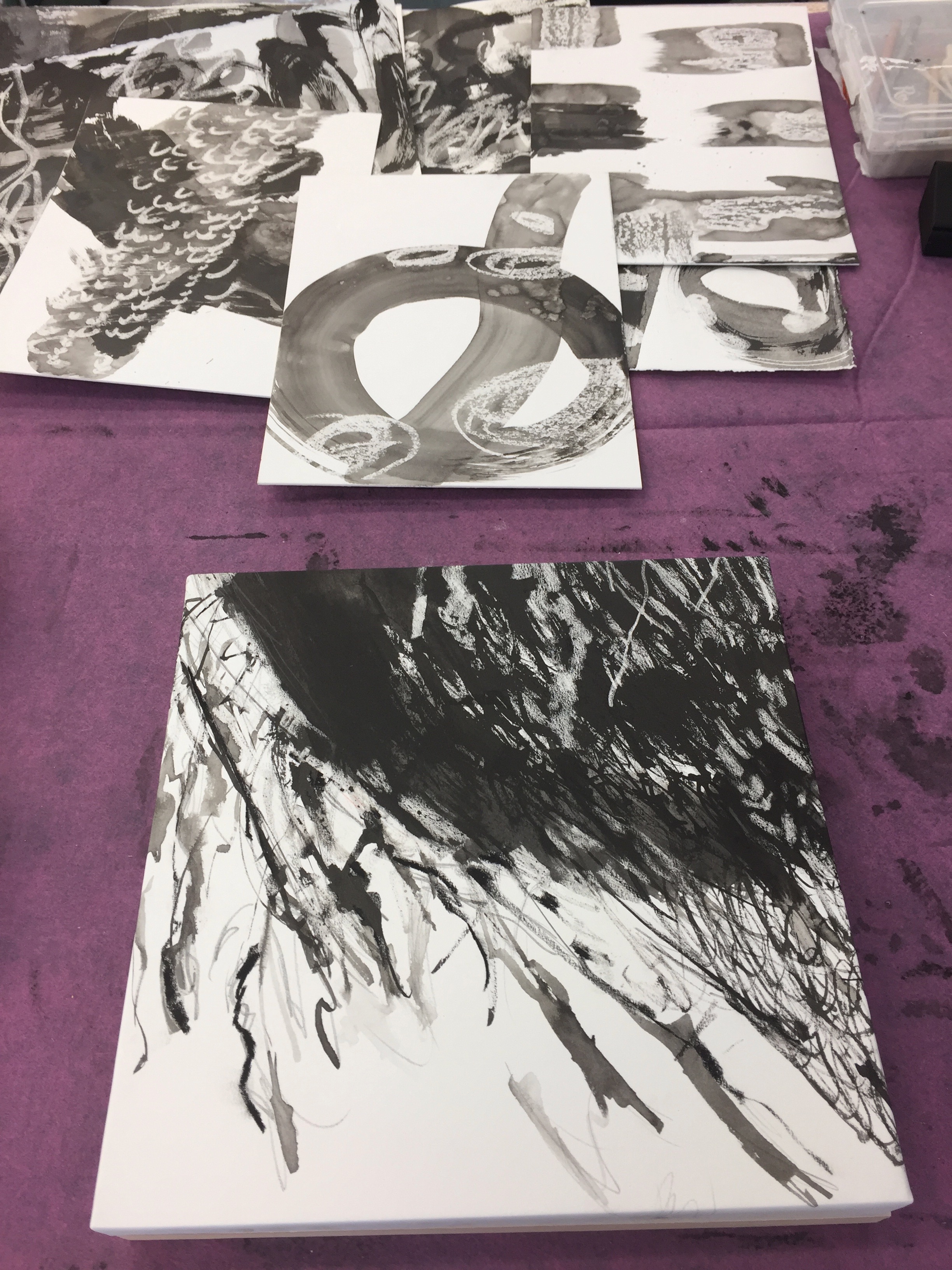 Working on a Sumi-E mat - made of wool and polyester felt.