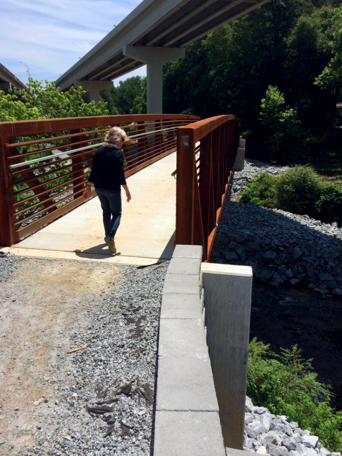 A Cheshire Farm Trail bridge crosses the North Fork under the GA-400 flyover ramp.