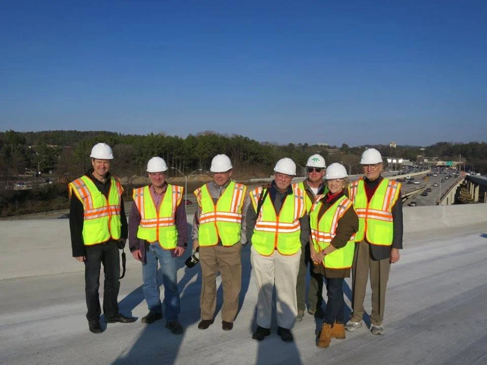 Left to right, Warner McConaughey, Dave Kaufman, Ben Hill, Bob Kerr, Matt Baldes, Sally Sears & Richard Taylor. Turned out it was Eighty Feet up. But strikingly beautiful views surrounded us. Plus, no traffic and a snappy borrowed hat. 