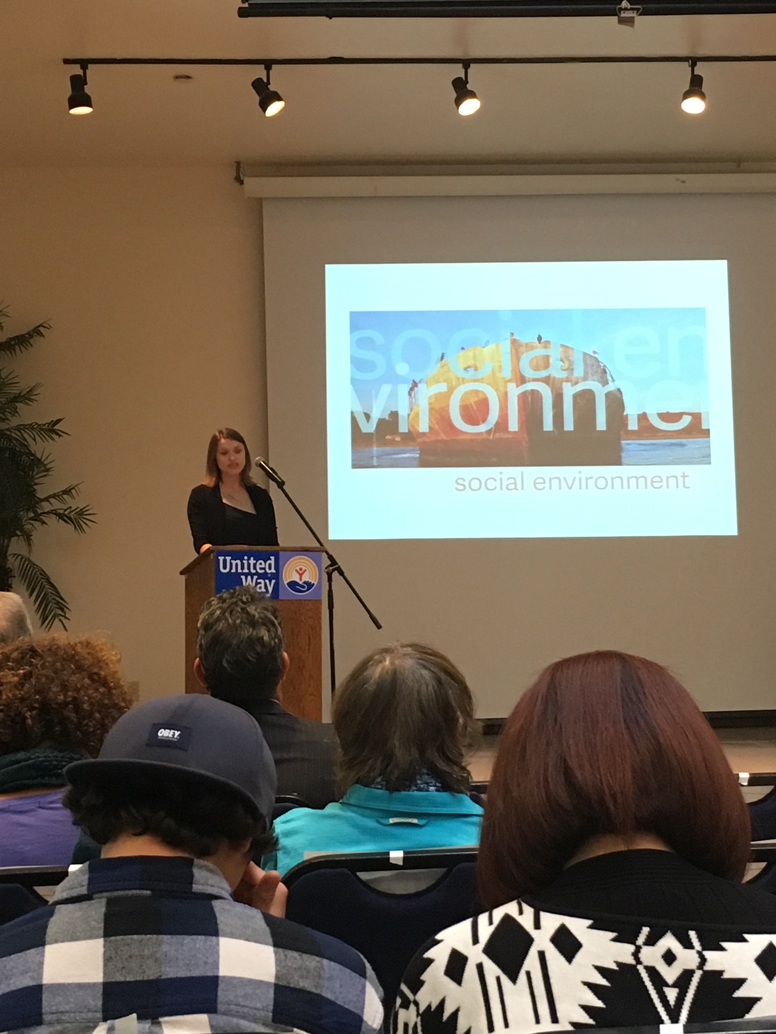 Robyn McKeen of the United Way of Santa Cruz County presenting the findings on the social environment. 