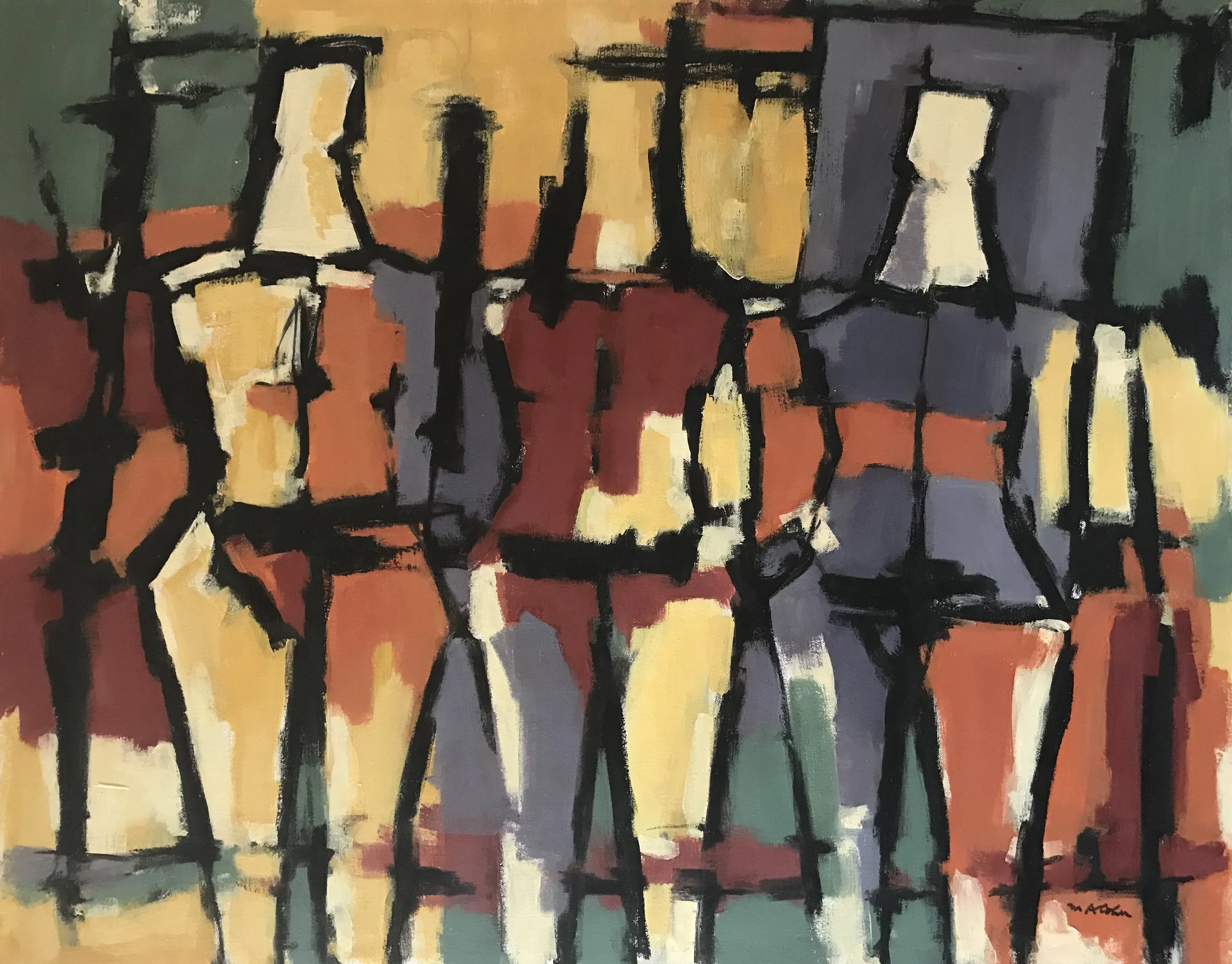 Abstract Figures 688-1977 by Max Arthur Cohn 24" x 30" Oil on Canvas 1977