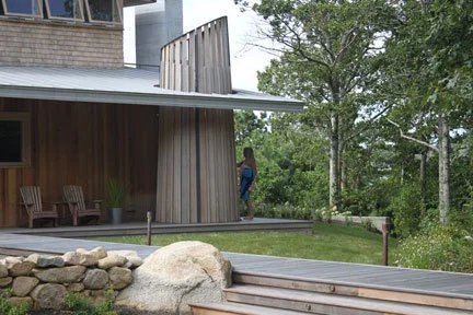 Lauren makes her modeling cameo entering the outdoor shower - the things we do for the right composition!