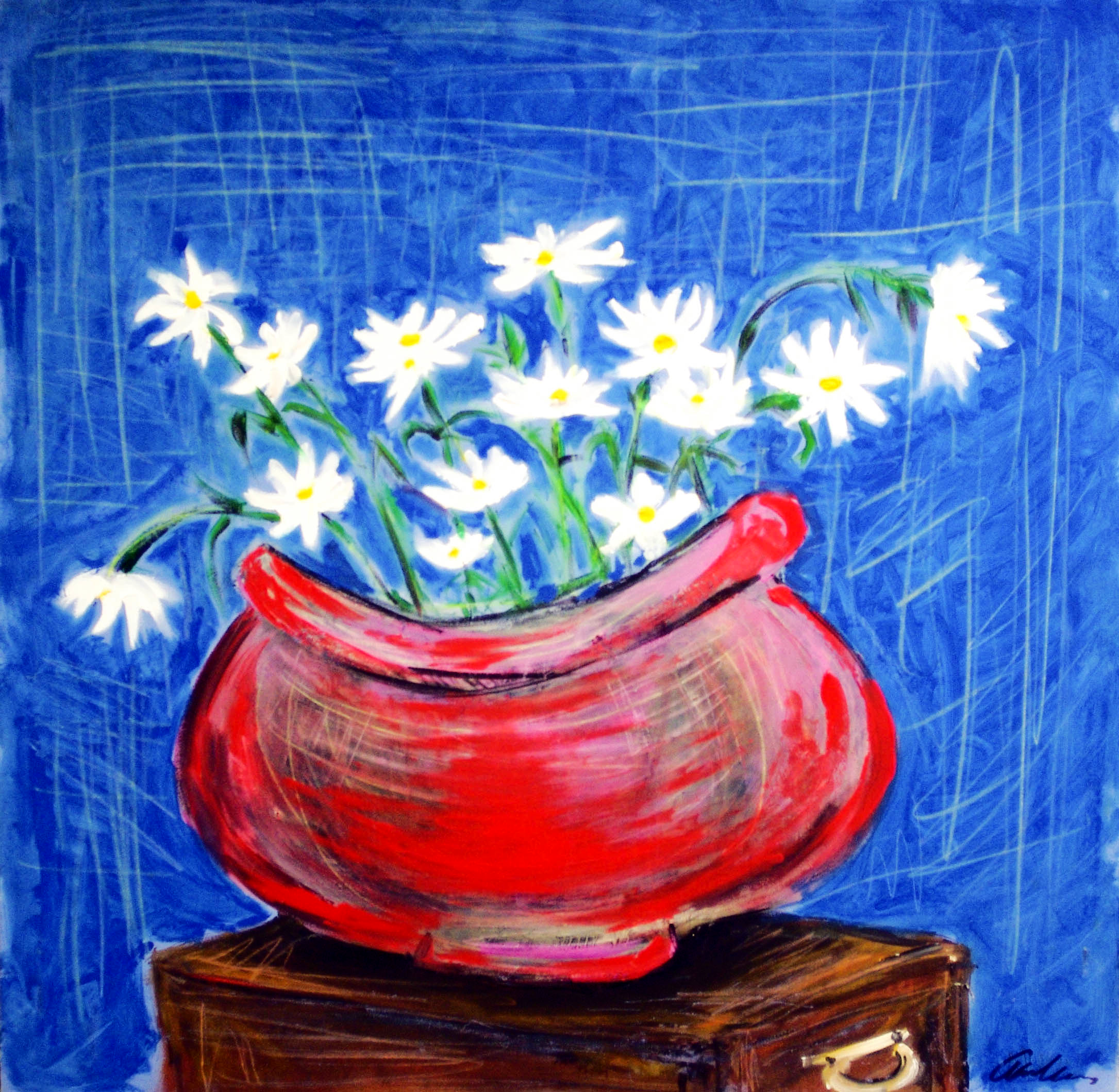 Daisies in a Red Pot