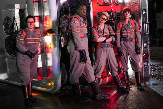 From left, Melissa McCarthy, Leslie Jones, Kate McKinnon and Kristen Wiig in “Ghostbusters.” Credit: Columbia Pictures