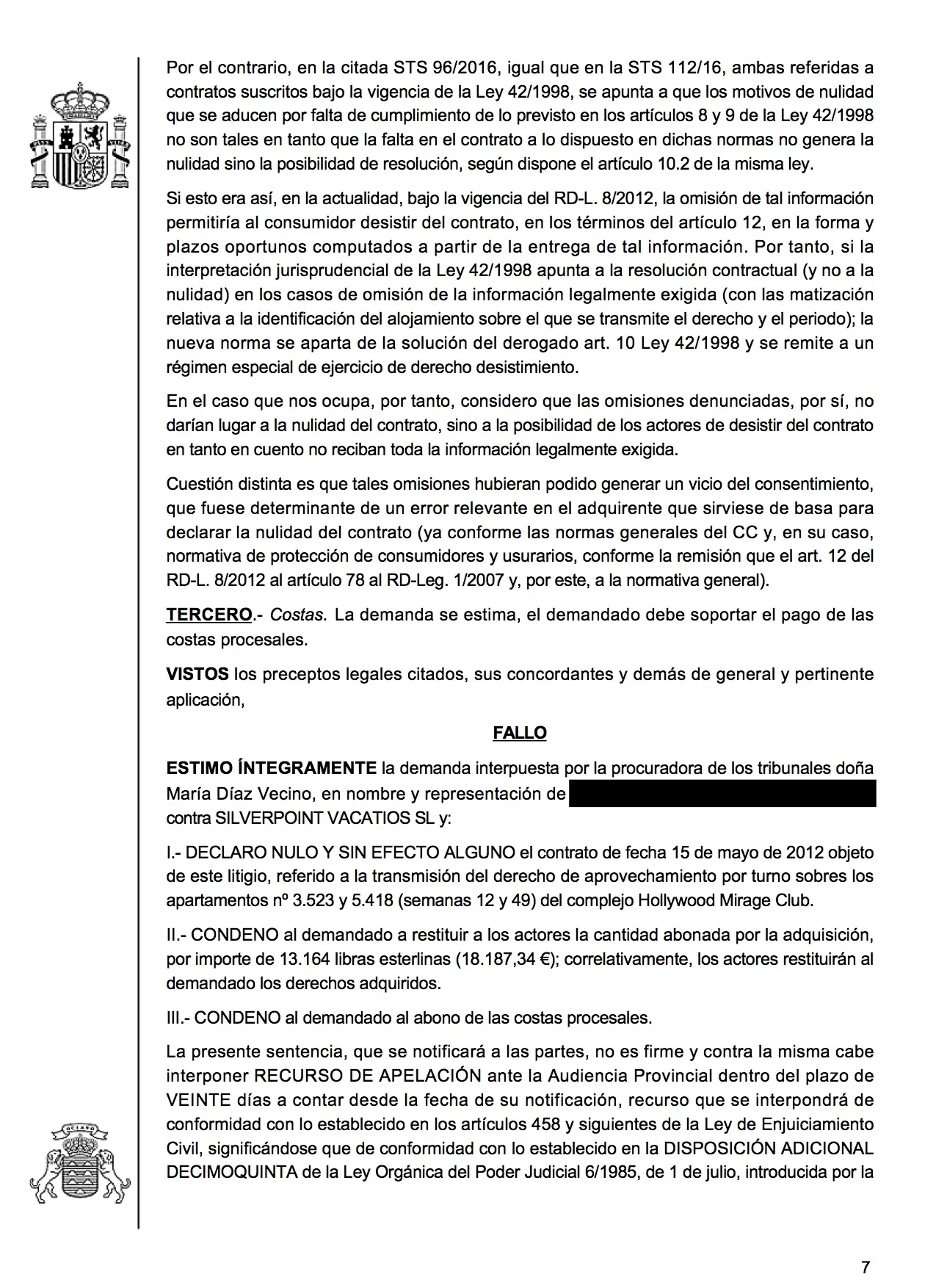 16-05-27 Muir. Silverpoint. Sentencia Primera Instancia - Estimatoria. Página 2.jpg