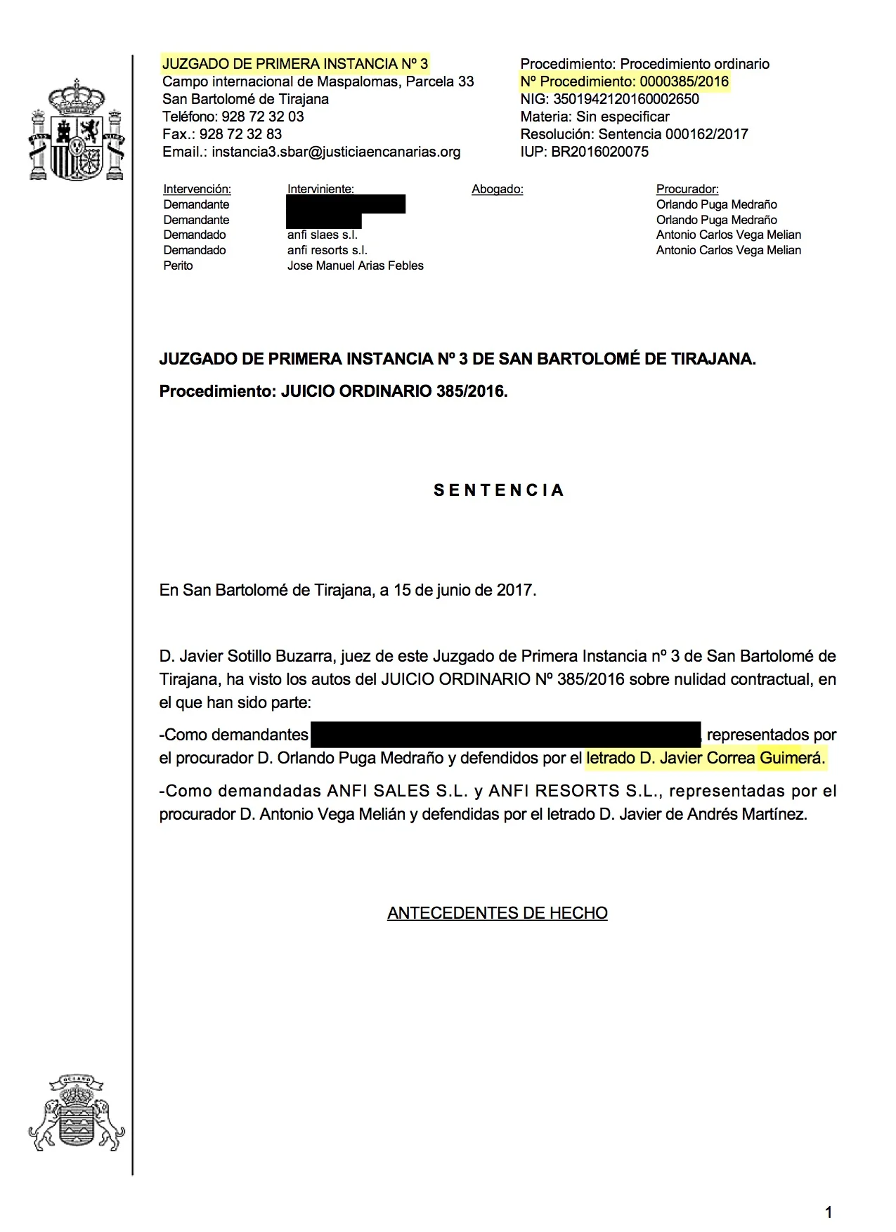 17-06-22 Lindseth. Sentencia de Primera Instancia. SBT3. Declara Nulidad y Concede Anticipos sin costas. Estimatoria parcial 1 - Publicada 18-04-2018..jpg