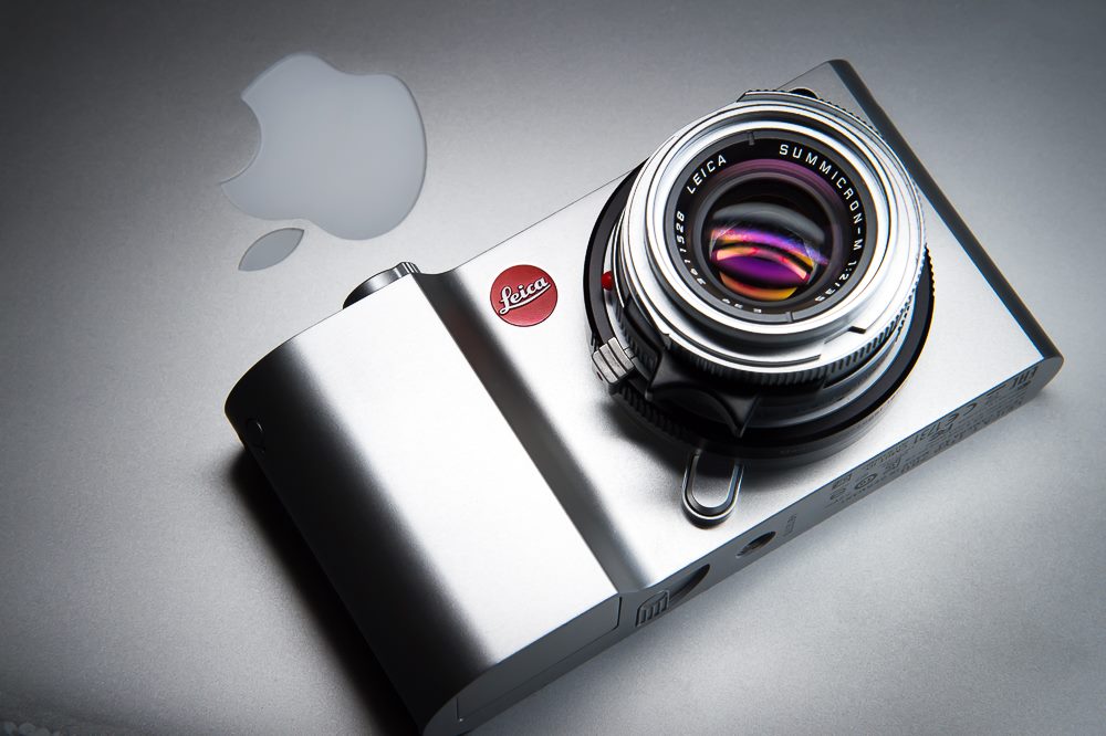 Leica T with Summicron-M 35/2 V4 using T-adapter sitting on Apple Macbook Pro