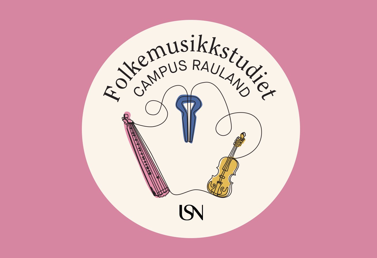Illustration of traditional folk-instruments on a round sticker