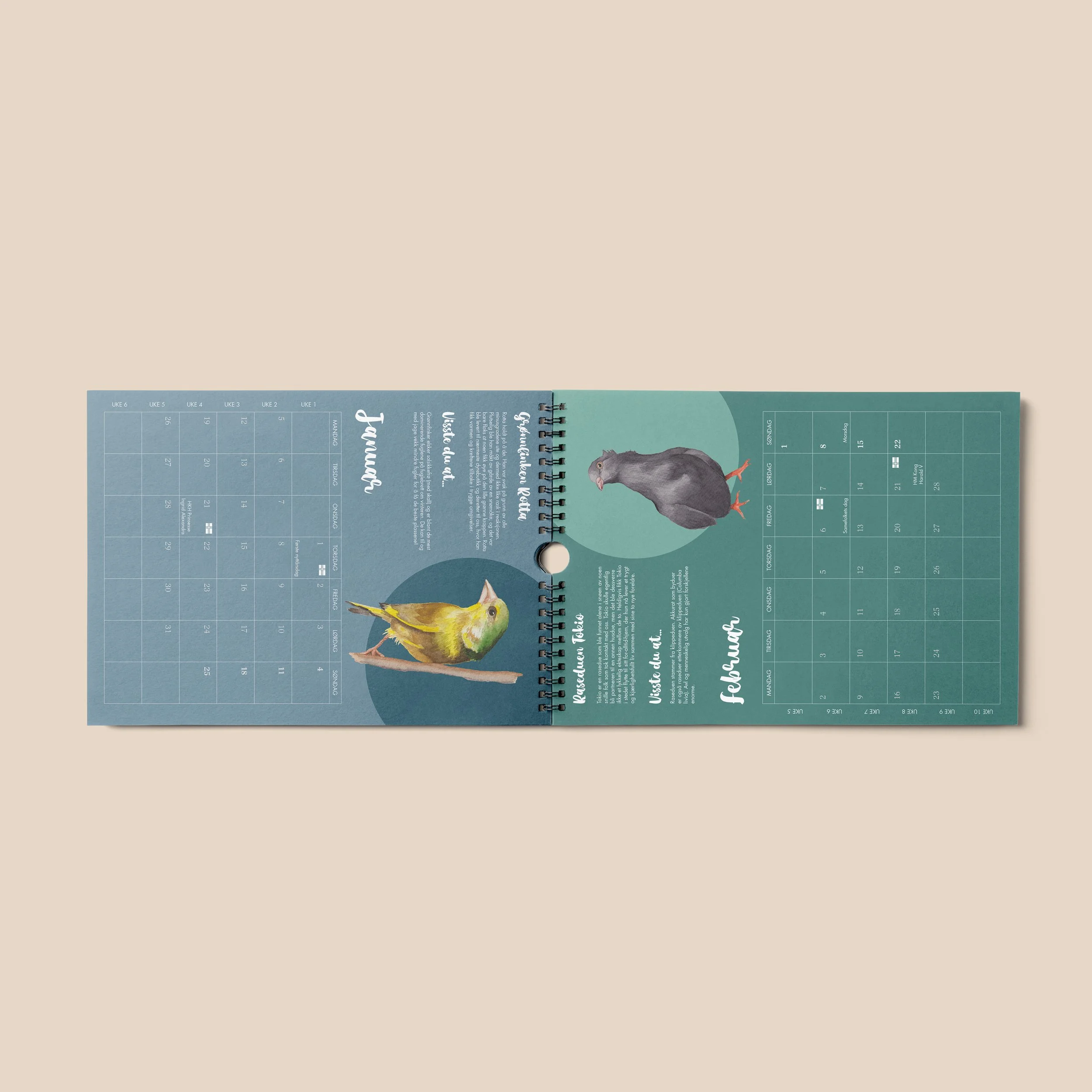 Open calendar displaying the months January and February