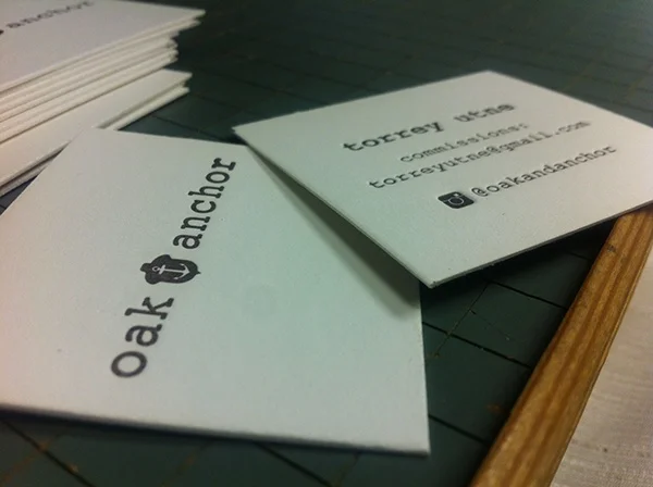 Letter-pressed business cards for Oak Anchor