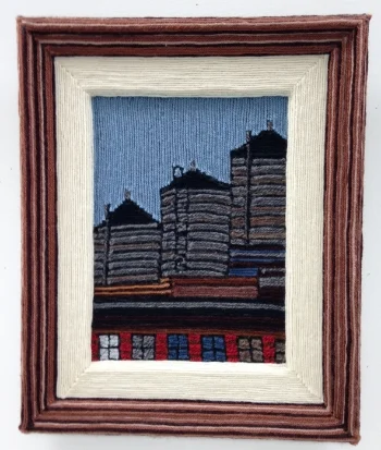 Water Tower Series III, 2001, yarn & wood, 20 x 22 inches