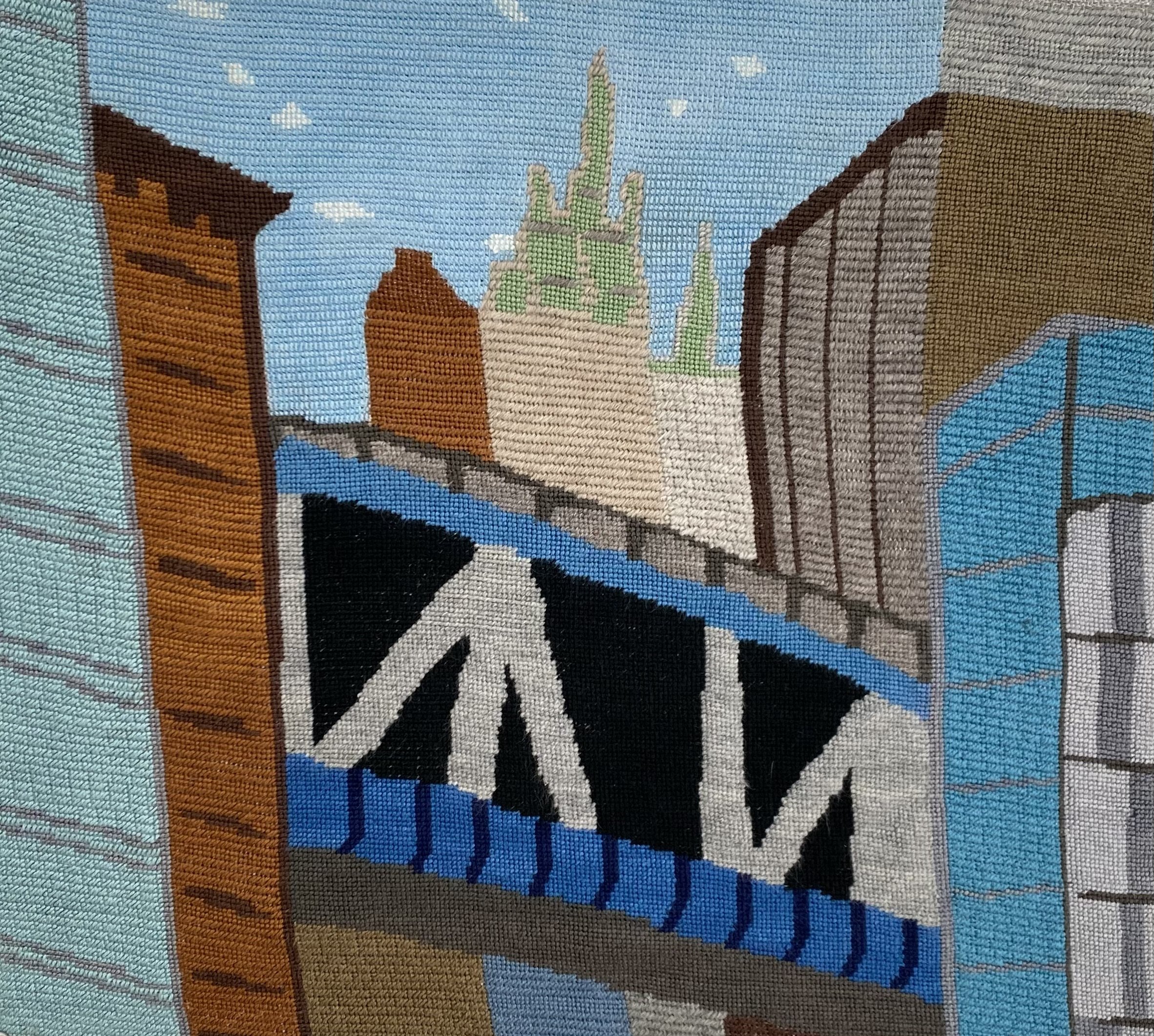 City Needlepoint series, Manhattan Bridge 2022, Needlepoint, 18 x 16 inches