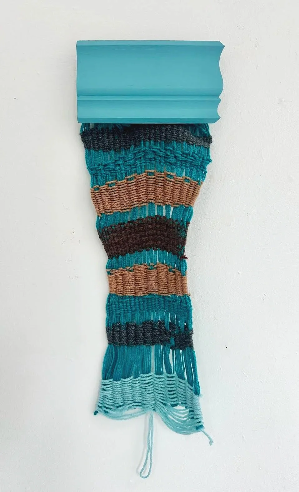 Weaving Structure, Turquiose, 2025; Wood and Yarn; 10 x 18 inches