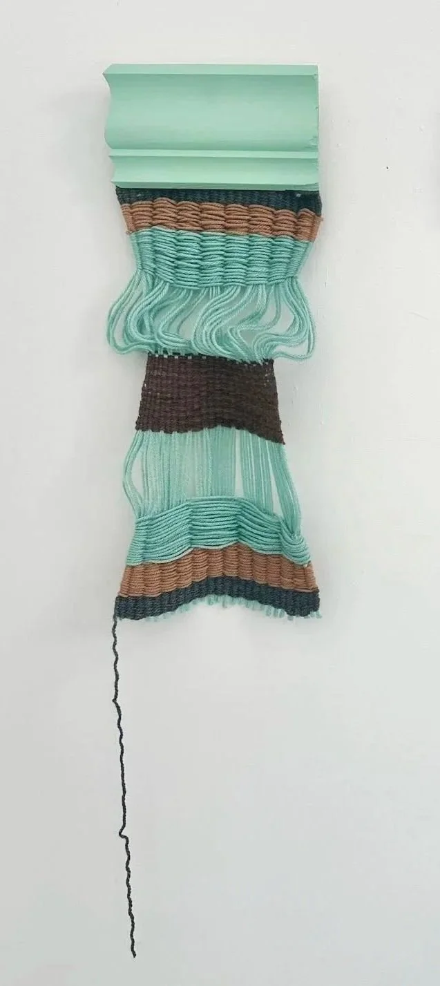 Weaving Structures, 2025, Mint, Wood and Yarn, 10 x 18 inches