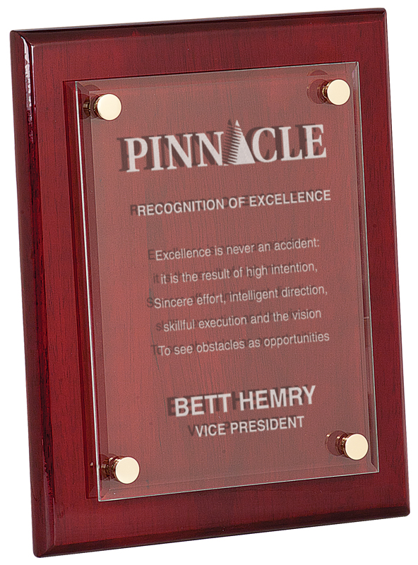 Floating Acrylic with Rosewood Piano Finish Plaque. 8"x10" - $82.50 + Tax (Includes Engraving).