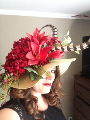 The finished product included reeves pheasant feathers, greenery, hydrangeas and amaryllis. 