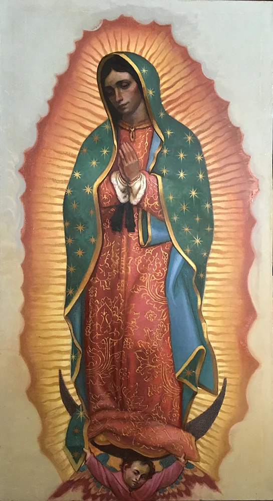 Langley 2017, The Virgin of Guadalupe, Oil on Canvas with Gold Leaf, 60"x36"