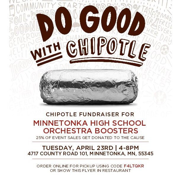 🎵🌯 Join us for a night of delicious food at our Minnetonka Chipotle (@official_chipotle)! Dine with us on April 23rd between 4 and 8 PM and support our #MTKAOrchestra program.

25% of the evening&rsquo;s sales will go directly to our talented stude