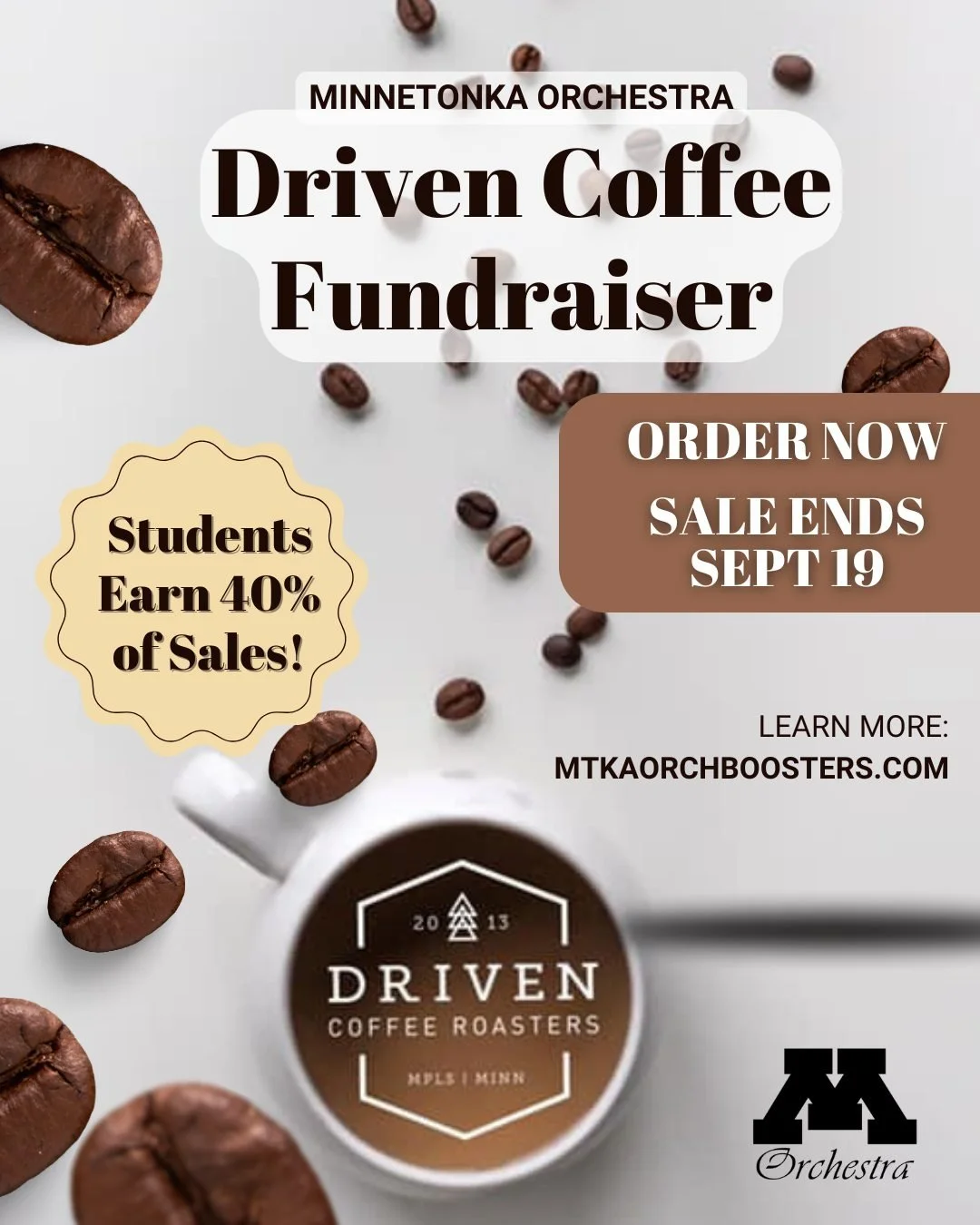 Opening TODAY! The Drive Coffee Fundraiser!
Driven Coffee Roasters is a team of local artisans roasting small-batch craft coffee in Minneapolis. This is an individual fundraiser for students to earn money toward their travel study. All profits go di