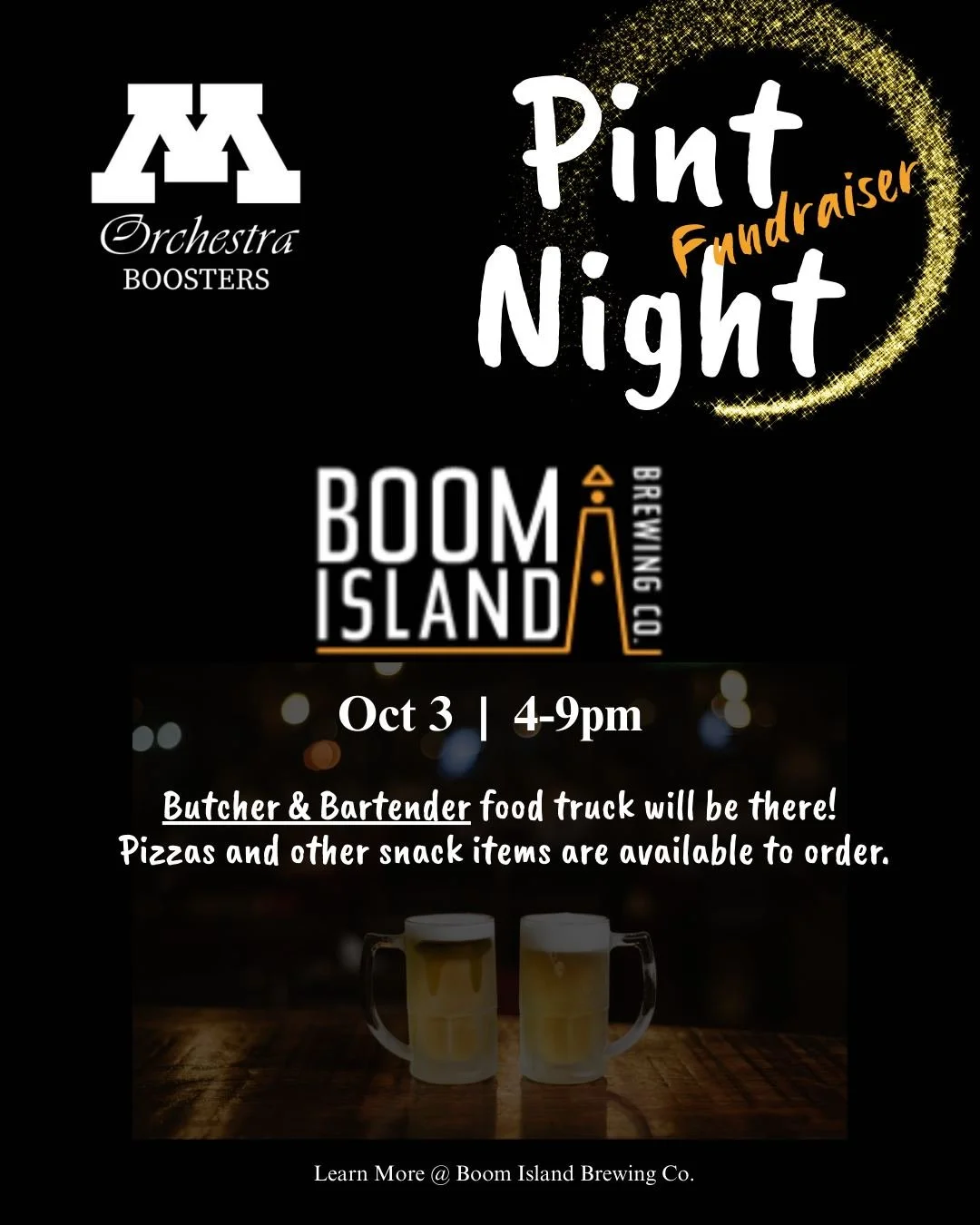 Mark your calendars! Enjoy a Friday night at @boomislandbeer and support the Minnetonka Orchestra Boosters. There's food available for purchase so bring the whole family and enjoy a dinner out, too!

More info: https://boomislandbrewing.com/event/pin