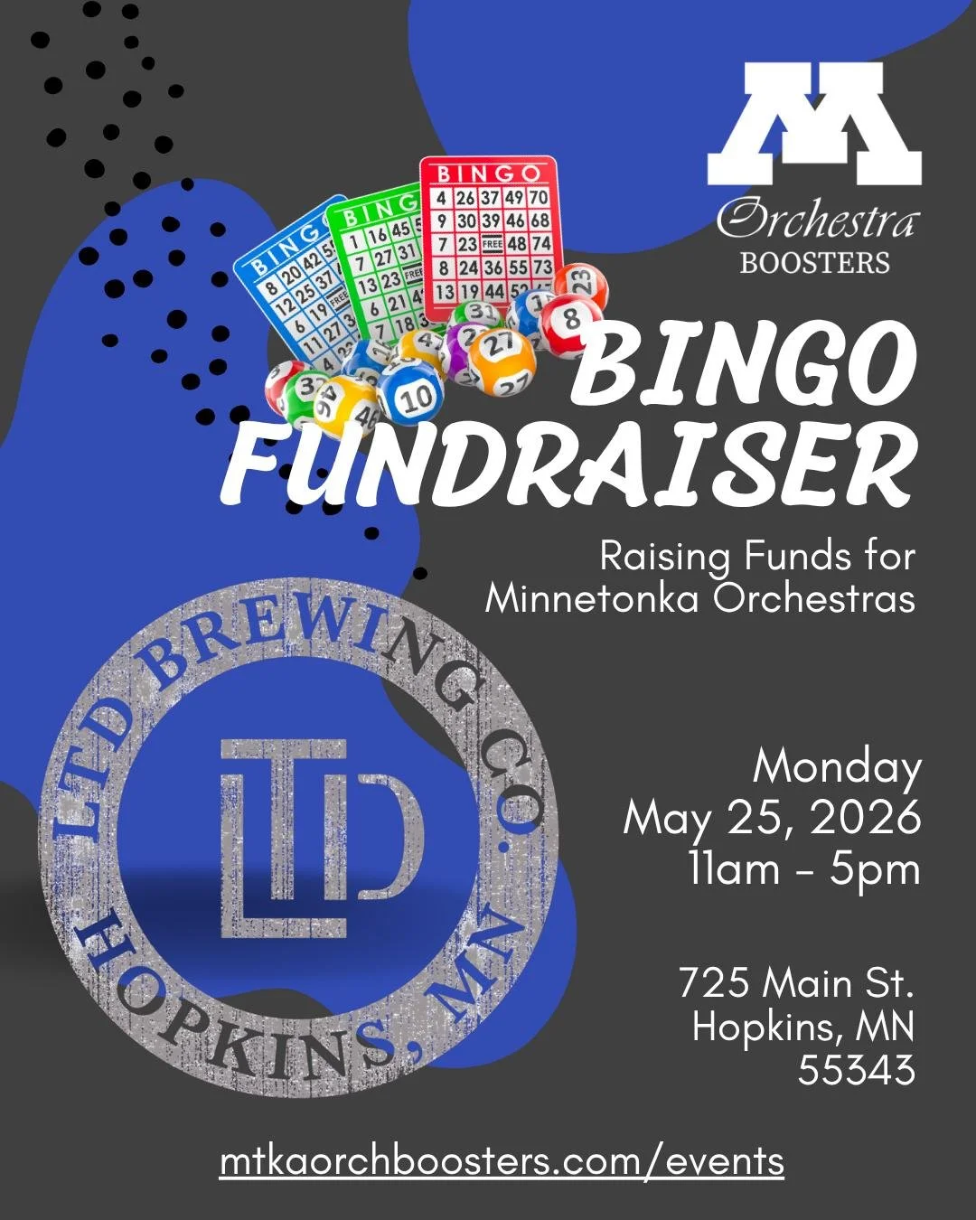 Are you getting excited for our LTD fundraiser? 20% of total sales for the day, including "to go" and gift card sales, will be donated to the Minnetonka Orchestra Boosters! Plus, bring a friend or two, and play BINGO, listen to some student
