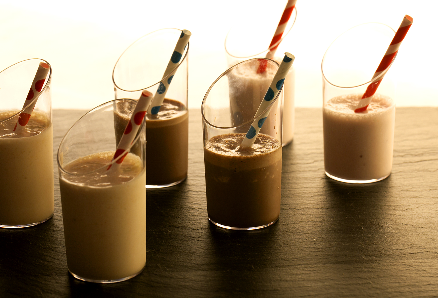 Mini milk shakes: strawberry, chocolate and salted caramel with peanut