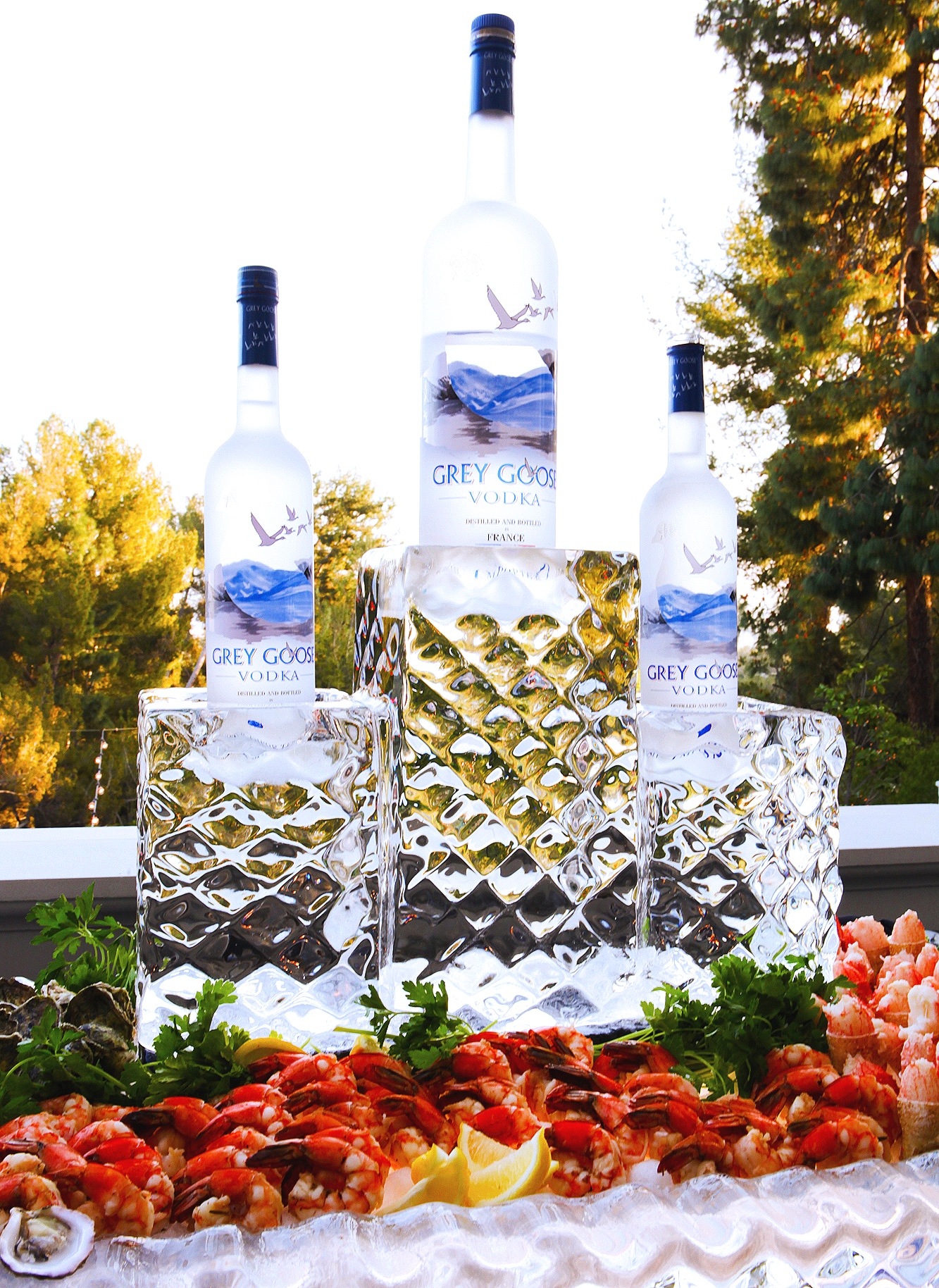 Seafood and Grey Goose vodka display