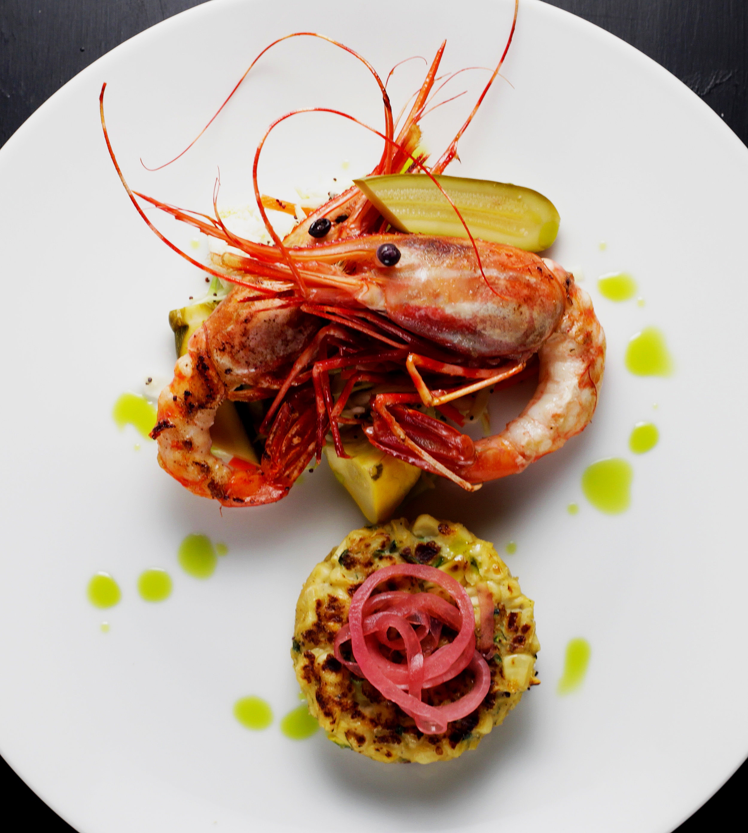 Lobster with roasted corn and pickled red onion