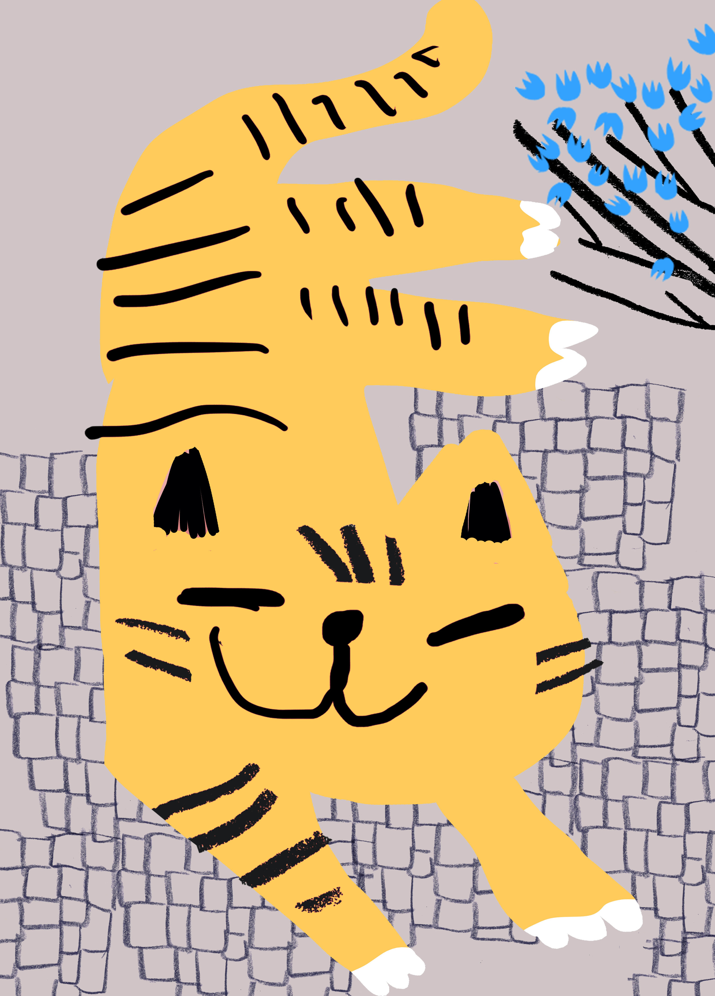 Reclining tiger cat. Unpublished personal work.