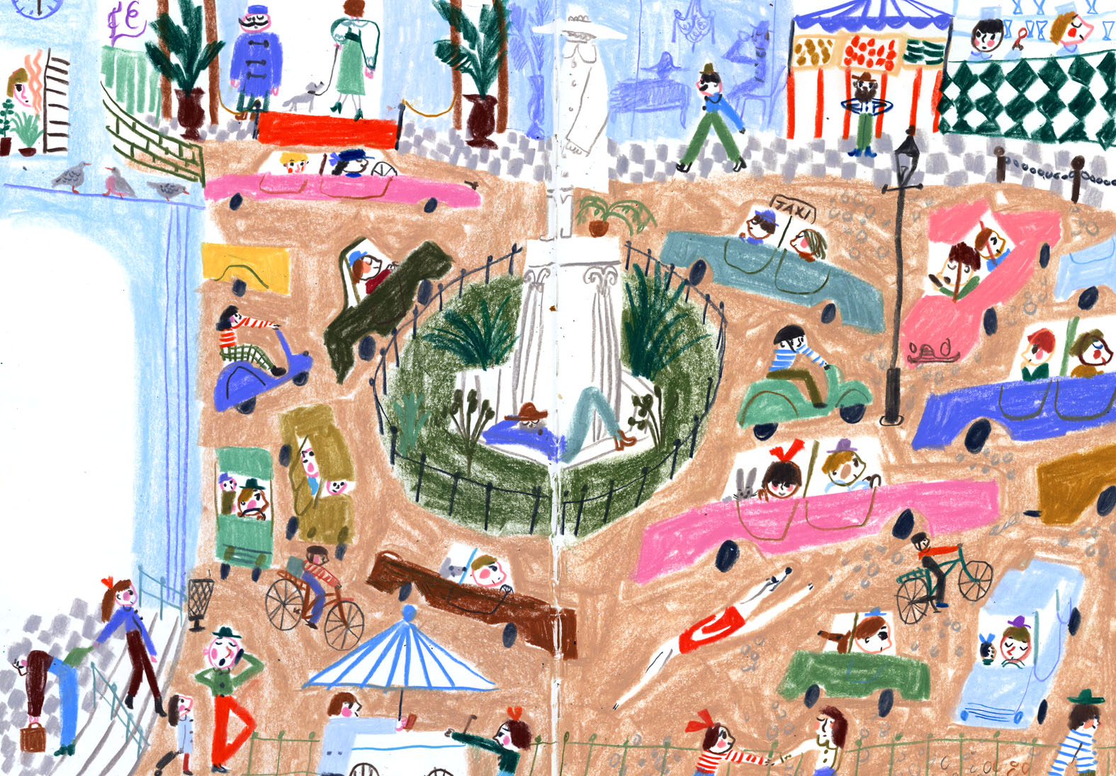 Traffic circle in Marika Maijala's RUUSUN MATKA (Etana Editions 2018).