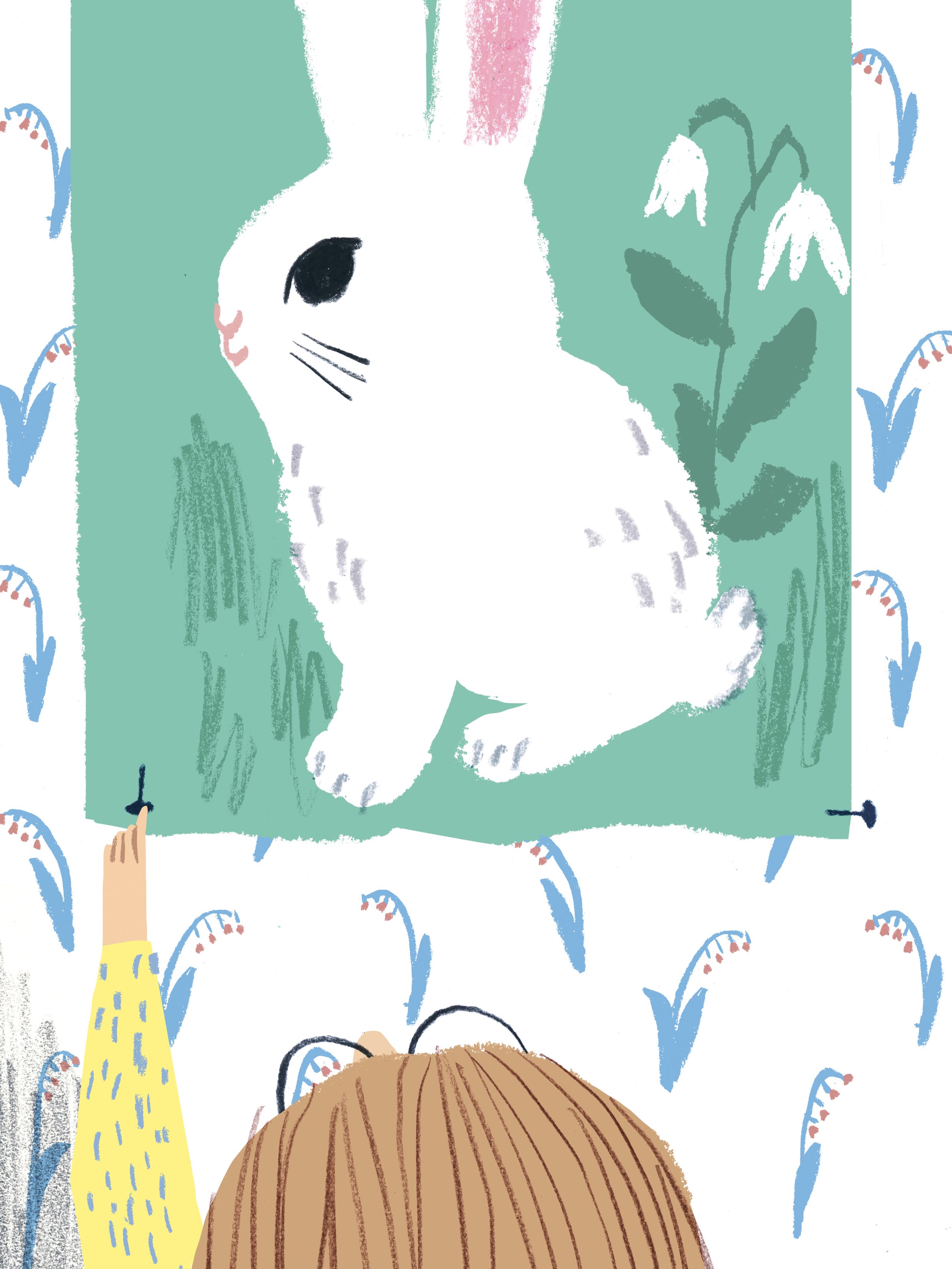 Kaja's room with bunny poster in Tove Pierrou's HONUNGSMJÖLK FÖR TRE (Natur&Kultur 2016). 