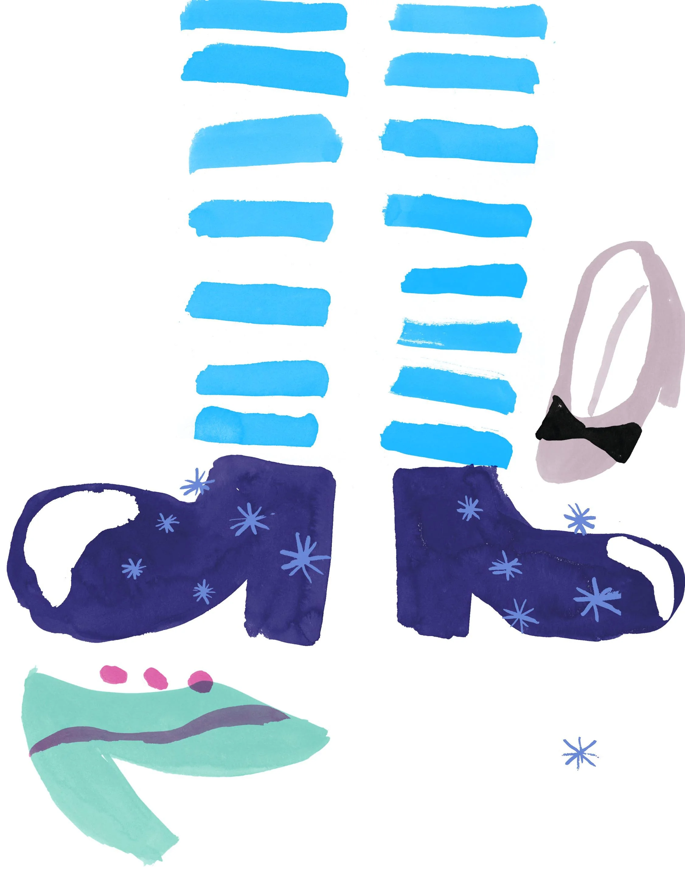 A character fond of shoes in Aron Rosen's and Riley Watts' WHERE'S YOUR CREATIVITY? (Tate Publishing 2017).