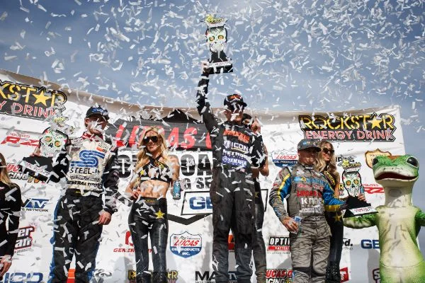 Brock Heger (center) emerged triumphant in Pro Lite on Saturday Courtesy Lucas Oil Off Road Racing Series