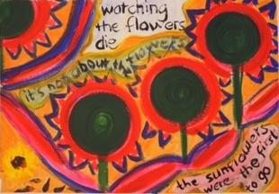 Watching the flowers die . acrylic on paper, 43 x 60 cm Lynne Cameron, 2015.