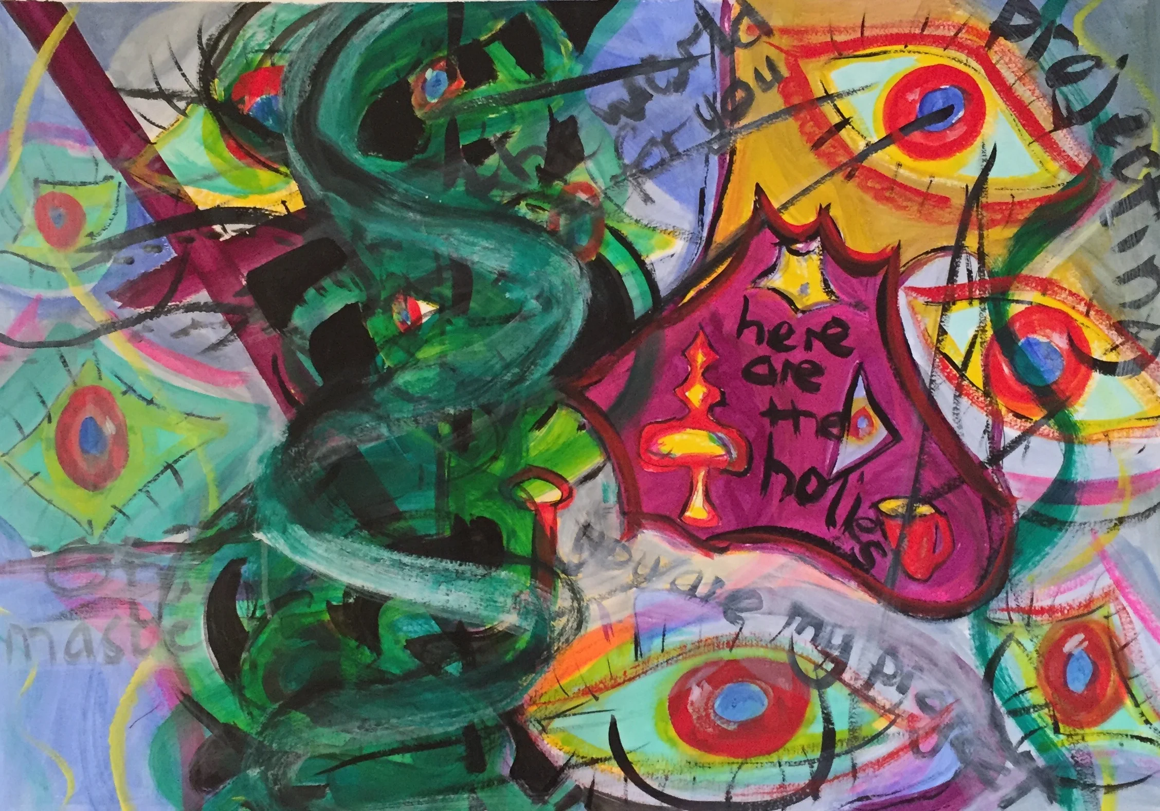 The holies . acrylic on paper, Lynne Cameron, 2016.
