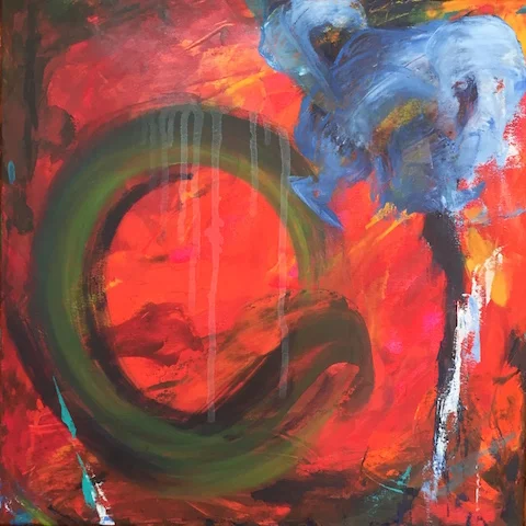 Voices and no voices . acrylic on canvas, 60 x 60 cm, framed. Lynne Cameron , 2016 £550