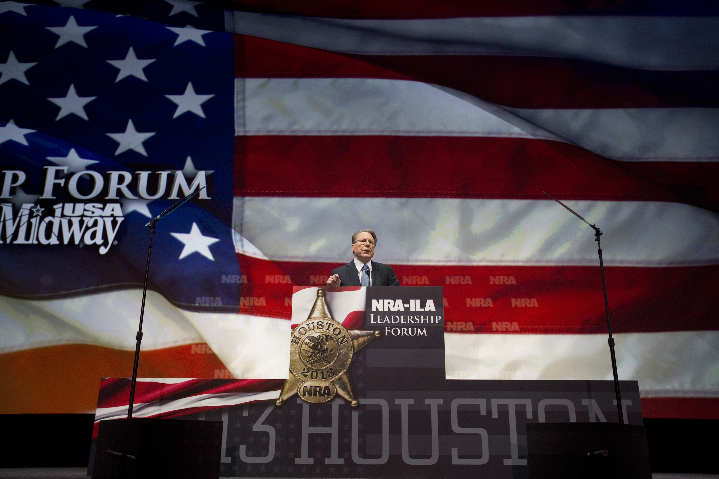 NRA vice president Wayne LaPierre speaks during the NRA-ILA Leadership Forum at the 2013 National Rifle Association Meeting and Exhibits May 3, 2013 in Houston.