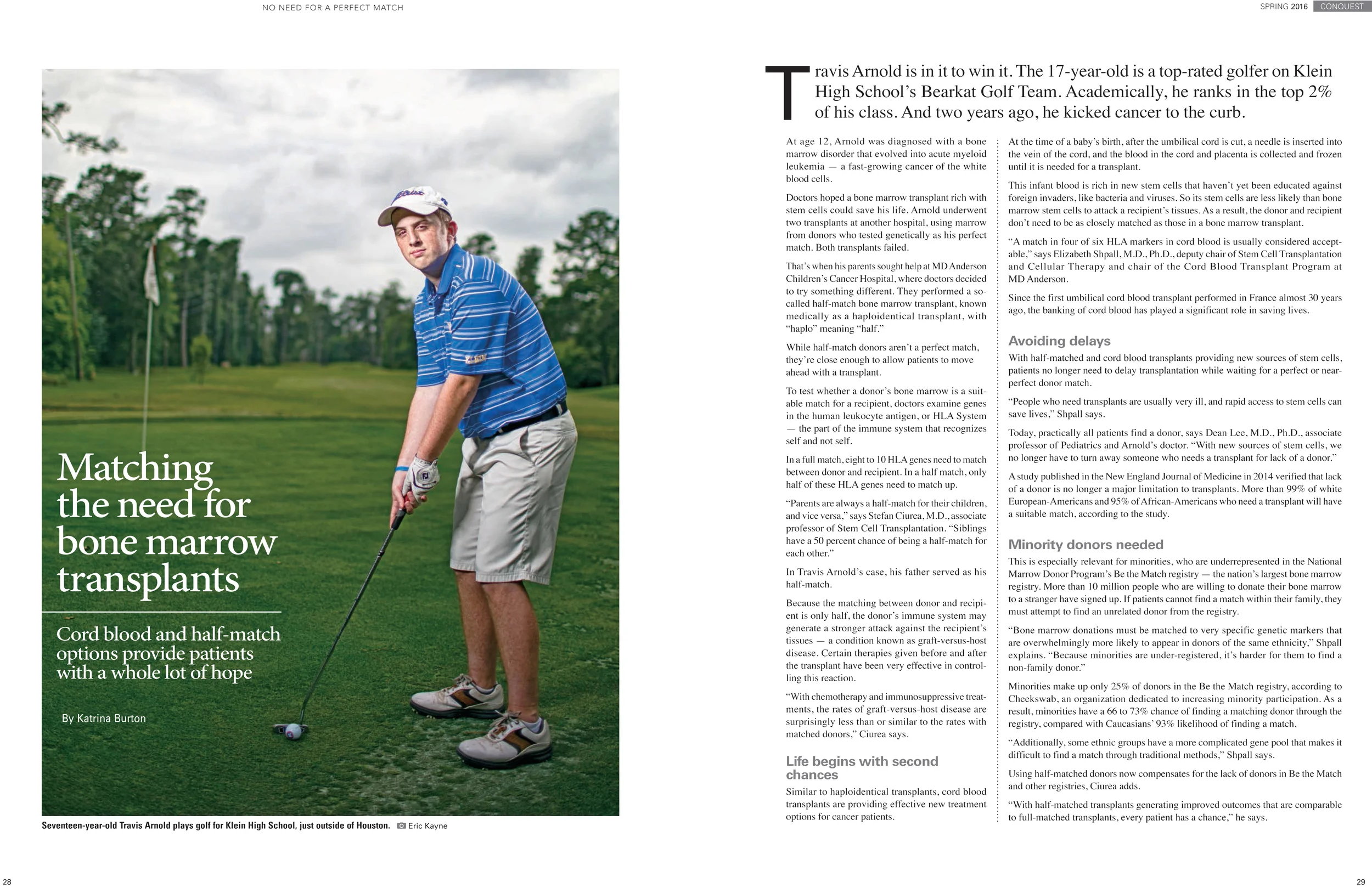 Page 28 and 29, Spring 2016 issue of Conquest magazine
